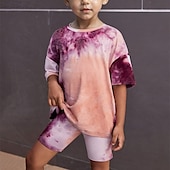 ieftine Seturi-2 Piese Copii Fete Cravată Crewneck Tricou și Pantaloni scurți A stabilit Manșon scurt Modă În aer liber 4 ani + Vară Mov