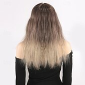 abordables Synthetic Trendy Wigs-Synthetic Wig kinky Straight Natural Straight Layered Haircut With Bangs Machine Made Wig 20 inch A1 Synthetic Hair Women's Classic Comfortable Color Gradient Blonde