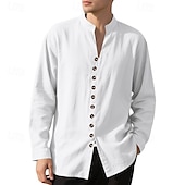 economico Camicie di lino-Per uomo Camicia Camicia di lino Camicia casual Camicia con Bottoni Camicia di cotone Semplice Vacanza Camicia hawaiana Nero Bianco Rosa Viola Manica Lunga Colletto alla coreana Primavera Autunno