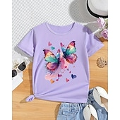 cheap Girl&#039;s 3D Animals-Girls&#039; 3D Butterfly T shirt Tee Short Sleeve Summer Spring Fashion Basic Kids 4-12 Years Crew Neck Outdoor Casual Daily Regular Fit