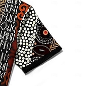 abordables Patrón étnico-Hombre Geométrico Ética / Africana Camisa Abotonar la camisa Mangas cortas retro de la vendimia Casual Diario Verano Primavera Cuello Vuelto Impresión 3D Un bolsillo delantero Camisa tipo lino Negro