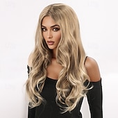 abordables Perruques Synthétiques Sans Bonnet-Perruque Synthétique Ondulé Ondulation profonde Coupe dégradée Avec frange Fabriqué à la Machine Perruque 26 pouces A1 Cheveux synthétiques Femmes Classique Confortable Dégradé de couleur Blond