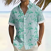 halpa Linnut ja eläimet-Miesten Flamingo Lintu Havaiji paita Button Up paita Havaijilaispaita Lyhythihainen Havaijilainen Loma Pyhäpäivä Ranta-asut Kesä Sänkyjen avaus 3D-tulostus Edessä yksi tasku Pellava kuin paita