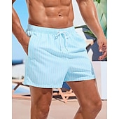 お買い得  男性用水泳パンツ-男性用 スイムショーツ ボードショーツ スイムトランク 縞柄 速乾性 高通気性 ドローストリング 弾性ウエスト バケーション ビーチ ハワイアン カジュアル ライトブルー