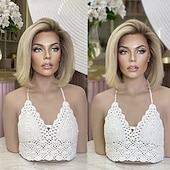 economico Parrucche lace front capelli veri-Parrucche brasiliane con chiusura 5x5, parrucca frontale in pizzo 13x4, parrucche corte con capelli umani lisci, parrucche biondo cenere ombré senza colla pre-pizzicate per donne