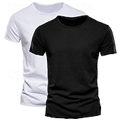 cheap Cotton Linen T-shirts-2 Pack Cotton Men&#039;s T Shirt Tee Top Short Sleeve Short Sleeves Crew Neck Round Neck Summer Plain Fashion Designer Basic Classic Style Basic Vacation Street Casual Orange Blue Army Green  Black Tee
