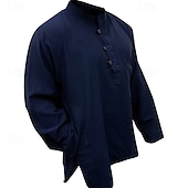 abordables Chemises décontractées-Homme Chemise Chemise d&#039;été Chemise Décontractée Chemise de Plage Chemise Boutonnée Noir Jaune Orange Vert Véronèse Bleu de minuit manche longue Uni Band Collar Vacances Hawaïen Vêtement Tenue