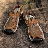 voordelige Buitensandalen-Bruine gesloten heren outdoor wandelsandalen met ademend mesh bovenwerk, gevoerde zool, avontuurlijke stijl voor volwassenen, geschikt voor bergpaden, boswandelingen, zomerkamperen