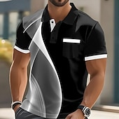 abordables Polo geométrico para hombre-Hombre Geométrico Línea Polo Manga Corta Cuello Vuelto Negocios Deporte Ropa Deportiva Casual Diario Botones Bolsillo Verano Azul cielo Rojo rubí Gris