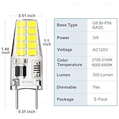 economico Luci LED bi-pin-Lampadine a LED G8 dimmerabili 120 V T4 JCD tipo bispina attacco G8, 3 W equivalenti a lampadine alogene da 20 W-25 W, bianco caldo, per luce sottopensile, luce sottobanco, 5 pezzi