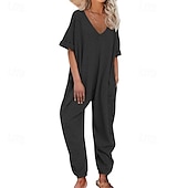 olcso overálok-Női Szabályos Jumpsuitek Stílusos Tömör szín Féhosszú Háremnadrág V-alakú Zseb Utca Napi Normál Fekete Sárga Arcpír rózsaszín Nyár
