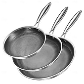 cheap Cooking Utensils-Non Stick Frying Pans, Hybrid Ceramic Stainless Steel Pan, Skillet with Stay-Cool Handle, Non Toxic, PFAS PFOA PTFE Free, Dishwasher &amp; Oven Safe, Induction, Compatible with All Cooktops