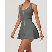 cheap Women's Tennis Dress-Women's Solid Colored Tennis Dress with Built in Shorts and Bra Sports Dress 2pcs Sleeveless Zipper Breathable Tennis Golf Pickleball U Neck Racerback Black White Purple Tennis Clothing