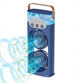 cheap Fans-Portable Dual Head Mist Fan with Humidifier, USB Rechargeable Cooling Fan with 3 Speeds and LED Light for Home Office Travel