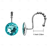 olcso Zuhanyfüggönyök-12 db Zuhanyfüggöny Horog Luxus Design Kerek türkizkék Gyémánt Kristály Csepp mely Csúszkáló Golyozókkal Van Ellátva Hableány Zuhanyfüggönyhöz Rozsdamentes Fém Ragyogó Zuhanyfüggöny Gyűrűk