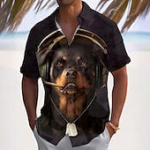 voordelige Dierenprint-Voor heren dier Hond Overhemd Overhemd met knopen Designer overhemd Korte mouw Vintage Retro Vakantie Casual Zomer Lente Strijkijzer 3D-afdrukken shirts met kraag Zwart