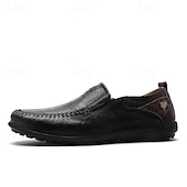 tanie Buty casual slip-on-męskie, brązowe, swobodne mokasyny z cholewką z miękkiej skóry ekologicznej, ręcznie szytymi detalami i wytrzymałą gumową podeszwą – idealne do codziennego noszenia i aktywności na świeżym powietrzu