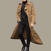 cheap Men&#039;s Trench Coat-Men&#039;s Transition Jacket Trench Coat Going out All Seasons Polyester Windproof Outerwear Clothing Apparel Classic Plain Pocket Lapel Double Breasted