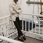 baratos Casacos &amp; Sobretudos para Homem-Homens jaqueta leve jaqueta de verão Jaqueta de Camisa Jaqueta de Transição Férias Diário Bolsos Verão Primavera Riscas Moda Clássico Lapela Padrão Rosa claro Azul Verde cáqui Casaco