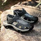 voordelige Buitensandalen-Bruine gesloten heren outdoor wandelsandalen met ademend mesh bovenwerk, gevoerde zool, avontuurlijke stijl voor volwassenen, geschikt voor bergpaden, boswandelingen, zomerkamperen