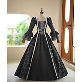 abordables Robes-ancien Rococo Renaissance Maxi Robe Normal Juliette Princesse Mariée Plissé Volanté Princesse Col rond Déguisement Femmes Halloween Carnaval Mascarade Soirée Halloween Performance Adultes