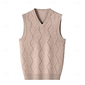 preiswerte Herren Elite Pullover &amp; Cardigans-Herren Pullunder Stricken Jacquard Geometrisches Muster V Ausschnitt Täglich Westen Urlaub Heim Bekleidung Ärmellos Sommer Frühling Schwarz Khaki S M L