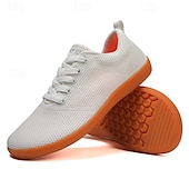 cheap Men&#039;s Sneakers-Men&#039;s White Knit Sneakers with Bright Orange Sole – Breathable Casual Shoes for Running, Outdoor Activities and Urban Style