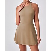 economico Abbigliamento Tennis da donna-Per donna Tinta unita Abito da tennis con pantaloncini e reggiseno incorporati Abito sportivo Senza Maniche Arricciato Traspirante Tennis Pickleball Il giro Vestito Nero Blu marino scuro Marrone