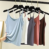 cheap Plain Tank Top-Women&#039;s Camisole Tank Top Solid Color Daily Sleeveless Crew Neck Regular Tops Daily Backless Light Blue Iron Gray Denim Blue Matcha green Black Summer