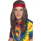 abordables Pelucas históricas-Peluca de hombre hippie de Smiffy&#039;s para fiesta de disfraz disco pelucas de cosplay de Halloween