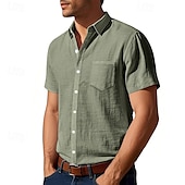 economico Camicie di lino-Per uomo Camicia Camicia di lino Camicia casual Camicia con Bottoni Camicia di cotone Semplice Vacanza Streetwear Giallo scuro Nero Bianco Blu marino Manica Corta Collo ripiegato Estate Abbigliamento