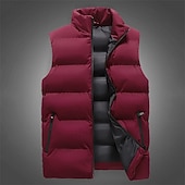 billiga Herrarnas puffer väst-Herr Pufferväst Gilet Quiltad väst Semester Dagligen Datum Mode Ledigt Höst vinter Ficka Polyester Håller värmen Bekväm Ensfärgat Dragkedja Hög krage Normal Svart Vin Rubinrött Blå Väst