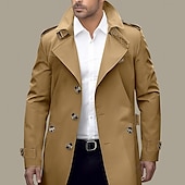billiga Trenchcoat för män-Herr Övergångsjacka Trenchcoat Utomhus Alla årstider Polyester Vindtät jacka Ytterkläder Kläder Streetwear Slät Framficka Kavajslag Enkelknäppt