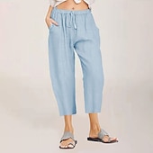 economico Pantaloncini in lino di cotone-Per donna Pantaloni in cotone e lino Pantaloni capri Pantaloni Eleganti Streetwear Casual Lunghezza al polpaccio Naturale Semplice Tasca Design con Coulisse Elastica Comodo All&#039;aperto All&#039;aperto