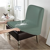 baratos Cobertura de Sofa-Capa para cadeira elástica sem braços, de cor sólida e à prova d&#039;água, de 1 peça, em couro sintético durável, para cadeiras individuais grandes, ideal para proteção de móveis residenciais e de hotéis