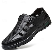 baratos Sandálias de vestir-Men's Sandals Walking Casual PU Leather Breathable Comfortable Slip Resistant Buckle Black Brown Summer Spring Fall
