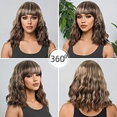 cheap Synthetic Trendy Wigs-Synthetic Wig Water Wave Curly Weave Asymmetrical Neat Bang Machine Made Wig 12 inch A1 Synthetic Hair Women&#039;s Soft Party Classic Blonde