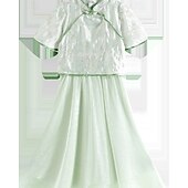 cheap Dresses-Kids Girls&#039; Dress Solid Color Short Sleeve Outdoor Mesh Patchwork Adorable Polyester Knee-length Casual Dress Summer 4 years+ Green