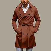 billige Trenchcoat for menn-Herre Overgangsjakke Trenchcoat utendørs Vår &amp; Vinter Polyester Vindtett jakke Yttertøy Klær Gatemote عادي Lomme foran Knaphul Dobbeltkneppet