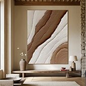 お買い得  抽象画-茶色と白の油絵、手作りの壁アート、キャンバスに描かれた抽象画2点セット、手描きのテクスチャ、モダンな絵画、壁アート、モダンな抽象画、壁アート、ウォールデコレーション