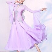 billige Ballroomkjoler-Ballroom-dans Kjole Krystall / Rhinestone Dame Ytelse Fest Langermet Chiffon Spandex