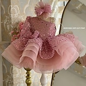 abordables Robes de fête-Enfants Fille Robe de fête Couleur unie Manches 3/4 Utilisation Mariage Maille Princesse Doux Maille Mi-mollet Robe Fourreau Robe en Tulle Robe de demoiselle d&#039;honneur Eté Printemps Automne 2-12 ans