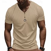cheap Casual Henley Tee-Men&#039;s T Shirt Henley Shirt Tee Short Sleeve Shirt Short Sleeve V Neck Summer Plain Fashion Designer Basic Jacquard Vacation Street Going out Black White Khaki Top Tee for Men