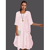 abordables Avec veste-Robe à deux pièces A-ligne pour la mère de la mariée à la plage invitée de mariage élégant col arrondi longueur genou chiffon dentelle sans manches vestes avec plis et appliqués 2025 taille