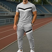 preiswerte T-Shirts-Sets für Männer-Herren T-Shirt Anzüge Hemd- und Hosensets 2-teiliges Outfit Kurzarm Rundhalsausschnitt Sommer Farbblock Mode Lässig Patchwork 2 teilig Urlaub Alltagskleidung Ausgehen Schwarz Grau Top T-Shirt für