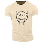 billiga Mäns grafiska t -shirt-Herr Tecknat Grafiska tryck Rolig Le ansikte T-shirt Grafiska utslagsplatser Bomull Kortärmad Grafisk Skjorta Heather Grey Svart Vit Bekväm t-shirt Utomhus Gata Modedesignerkläder