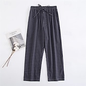 preiswerte Schlaf unten-Herren Freizeitkleidung Karierte hose Lounge Hose Karomuster Mode Klassisch Lässig Heim Täglich Bett Baumwolle Komfort Atmungsaktiv Weich Hose Elastischer Bund Frühling Herbst Schwarz Blau