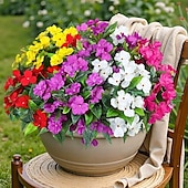 abordables Plantes et Fleurs Artificielles-Lot de 6 bouquets de fleurs artificielles d&#039;impatiens pour décoration extérieure, bouquet de fleurs en soie, fausses plantes résistantes aux UV pour jardin, véranda, jardinière, balcon, décoration