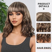 cheap Synthetic Trendy Wigs-Synthetic Wig Water Wave Curly Weave Asymmetrical Neat Bang Machine Made Wig 12 inch A1 Synthetic Hair Women&#039;s Soft Party Classic Blonde