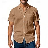 economico Camicie di lino-Per uomo Camicia Camicia di lino Camicia casual Camicia con Bottoni Camicia di cotone Semplice Vacanza Streetwear Giallo scuro Nero Bianco Blu marino Manica Corta Collo ripiegato Estate Abbigliamento